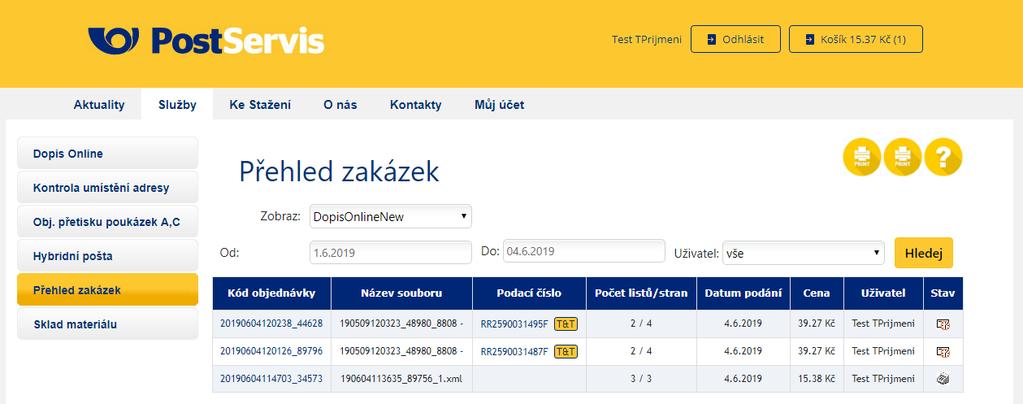 Registrovaní uživatelé. Službu mohou využívat jak fyzické, tak právnické osoby, po zaregistrování na stránkách https://online.postservis.cz. Rozdíl je pouze ve způsobech úhrady za službu.