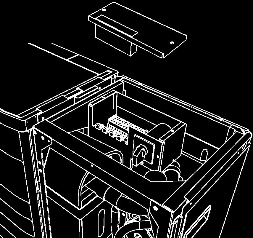 Pour ouvrir le couvercle du dessus (), desserrer les 6 vis et lever le couvercle supérieur. Pour ouvrir le couvercle avant (2), desserrer les quatre vis et débloquer le couvercle avant.