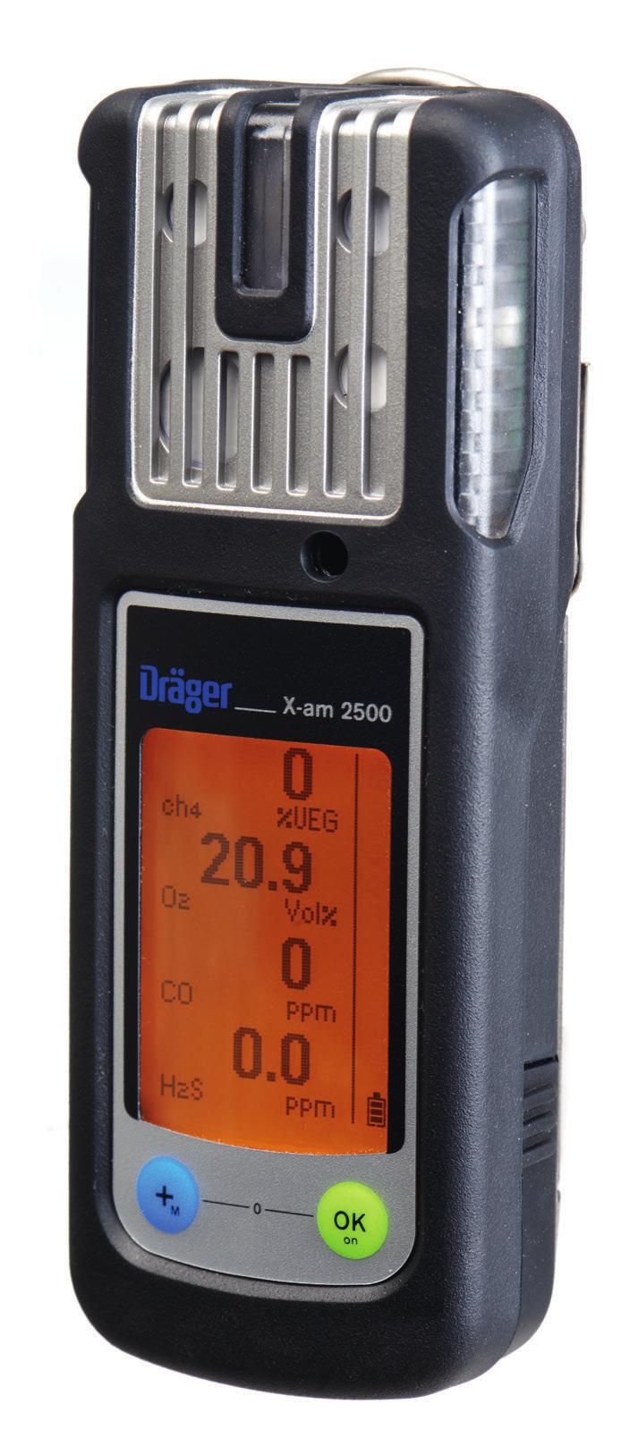 Dräger X-am 2500 Víceplynový detektor Dräger X-am 2500 byl speciálně navržen k osobní ochraně. Přístroj pro detekci 1 až 4 plynů spolehlivě měří hořlavé plyny i páry a také O2, CO, H2S, NO2 a SO2.