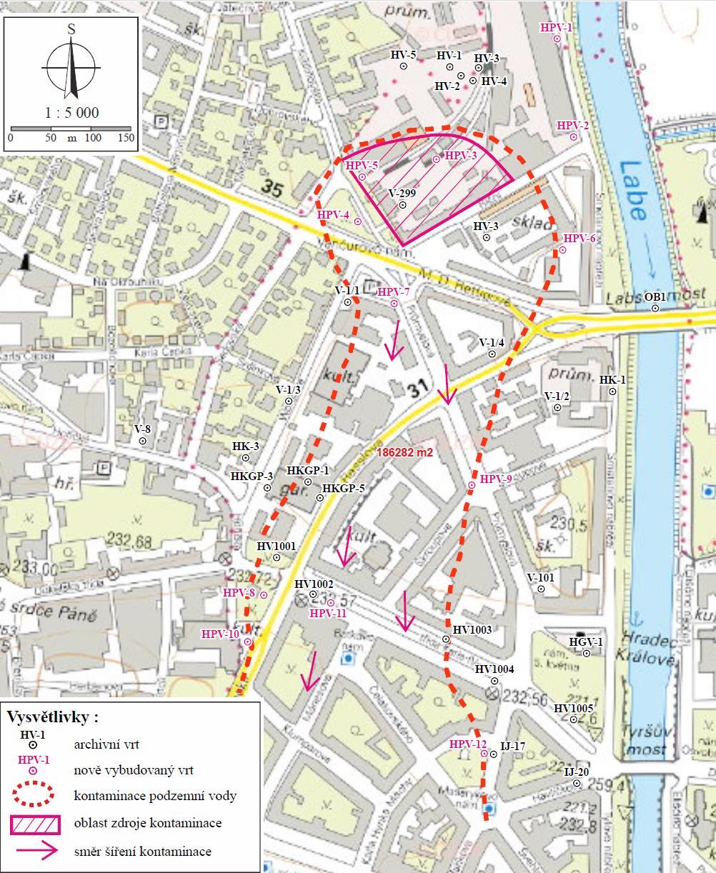 Výsledky průzkumných prací Blízko zdroje kontaminace v minulosti způsobené provozem společností Teerag a Dechtochema, je stále masivní kontaminace, odkud je neustále uvolňována a rozplavována do