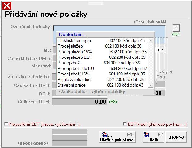 V souvislosti s "Elektronickou evidencí tržeb" byly do pokladny přidány nové příznaky: Nepodléhá EET - touto volbou se označí takové položky pokladního dokladu, které se neodesílají do systému EET,