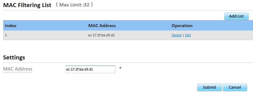 Obrázek 7-7 7.2.7 Odstranění pravidla filtrování adres MAC Pro odstranění pravidla filtrování adres MAC proveďte následující kroky: 1.
