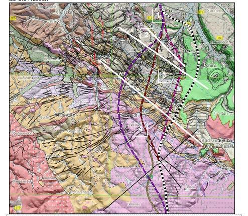 Geologische Situation der für das Raumordnungsverfahren neu zu betrachtenden Trassenvarianten auf sächsischer Seite Geologie novych variantech ze saské strany podle regionálního plánová 1 Elbezone