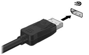 Připojení obrazového nebo zvukového zařízení k portu DisplayPort: 1. Zapojte jeden konec kabelu DisplayPort do portu DisplayPort na počítači. 2. Připojte druhý konec kabelu k video zařízení. 3.
