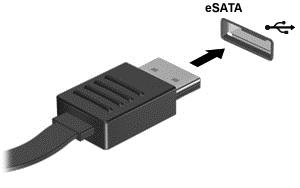 Připojení zařízení esata UPOZORNĚNÍ: Abyste zabránili poškození konektoru portu esata, používejte při připojování zařízení minimální sílu.