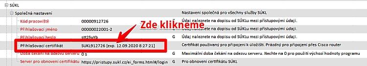 Zde nalezneme parametr SÚKL Společná nastavení Přihlašovací certifikát.