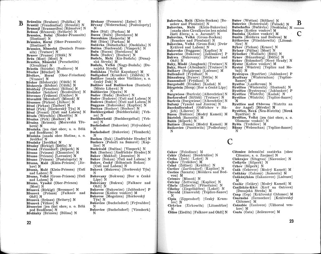 B Briinnlitz (Brnenec) [Polieka] Bl'lmt6J (Fr~udenthal) [Bruntal] Bl'unzejf (Braunseifen) [Rymarov] Briisau (Brezova) [Svitavy] Brusnicc, Dolni (ieder-prausnitz) [Hostinne] Brusnice, Horni
