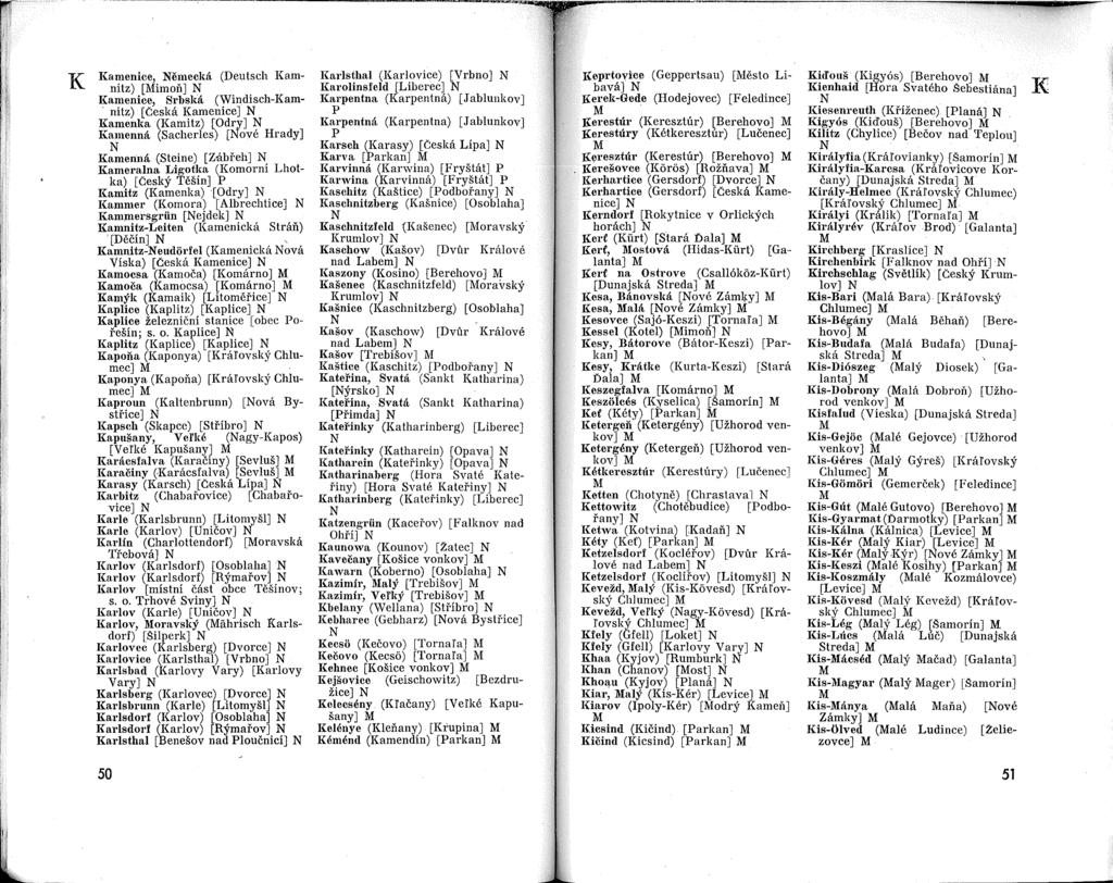K Kameniee, emeeka (Deutsch Kamnitz) [imon] Kameniee, Srbska (Windisch-Kam, nitz) [ceska Kamenice] Kamenlm (Kamitz) [Odry] Kamenna (Sacherles) [ove Hrady] KameIina (Steine) [zabi'eh] Kameralna