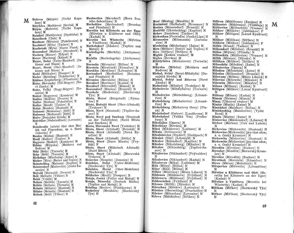 ~flafovce (aty6c) [Verite Kapusany) l\ratyfalva (atejovo) [Sevlus) aty6c (afovce) [Yerke Kapusany) luatzdorf (atejovice) [O~oblaha] atzelbach [Cheb].