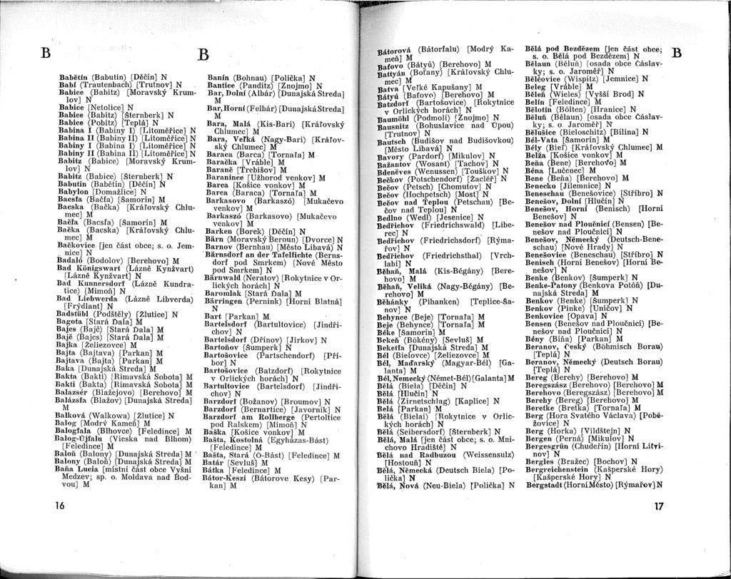 B Babiltill (Babutin) [Deein] Ba (Trautenbach) [Trutnov] Babiee (Babitz) [oravsky Krumloy] Babice [etolice] Babiee (Babitz) [sternberk] Babice (Pobitz) [Tephi] Babina I (Babiny I) [Litomefice] Babina
