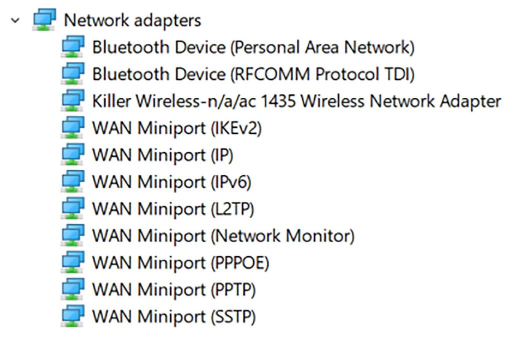 Ovladače Intel pro rozhraní Wi-Fi a Bluetooth V okně Správce zařízení zkontrolujte, zda je nainstalovaný ovladač síťové karty. Z webu www.dell.com/support nainstalujte aktualizace ovladačů.