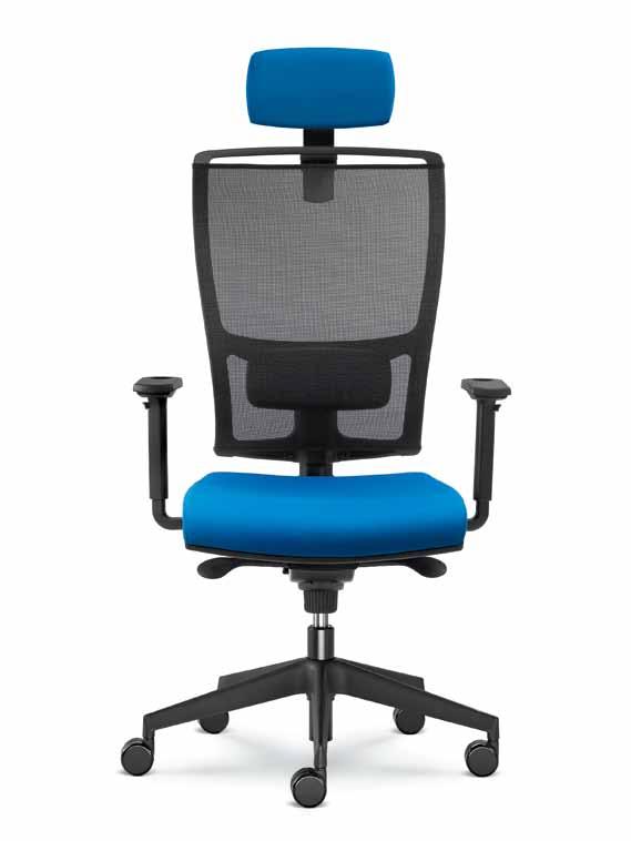 A depth-adjustable lumbar support is an optional accessory for the backrest. The backrests are upholstered in transparent self-supporting mesh in black or white, according to the customer s choice.