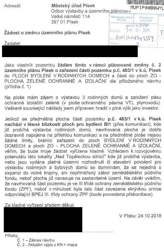 10a - Návrh na pořízení změny ÚP Písek pro část pozemku p.č. 483/1 v kat.