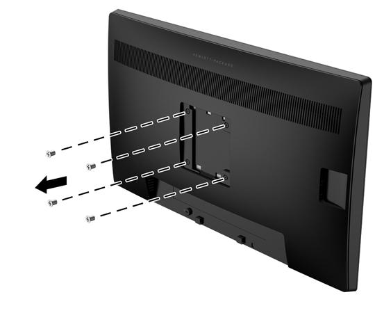 2. Odšroubujte čtyři šrouby z otvorů VESA umístěných na zadní stěně panelu monitoru. 3.