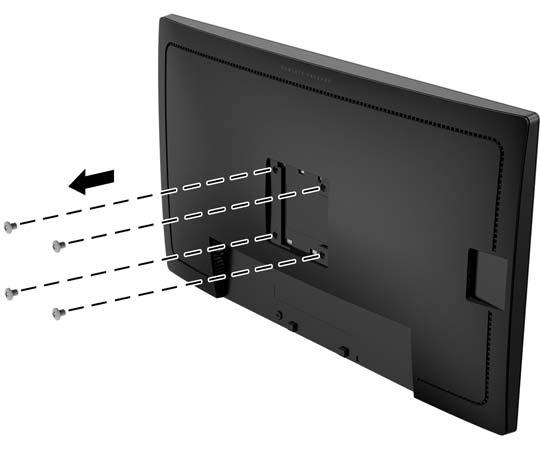 2. Odšroubujte čtyři šrouby z otvorů VESA umístěných na zadní stěně panelu monitoru. 3.