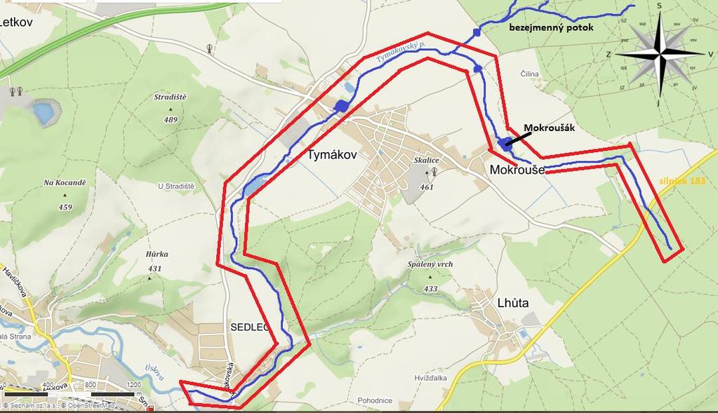 METODIKA Obr. 3. Tymákovský potok [1] LETKOV Třetí sledované území leží v povodí Božkovského potoka, který se nachází v okrese Plzeň-město a jeho délka činí 5,8 km.