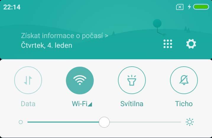 jas, režim Letadlo, zámek obrazovky, rotace, vibrací, GPS, nerušit, projekce, Wi-Fi hotspot, režim snímání, synchronizace, tlačítka.
