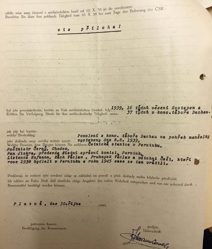 Příloha č. 6 Dotazník pro antifašisty 171 171 SOkA Cheb, fond č.