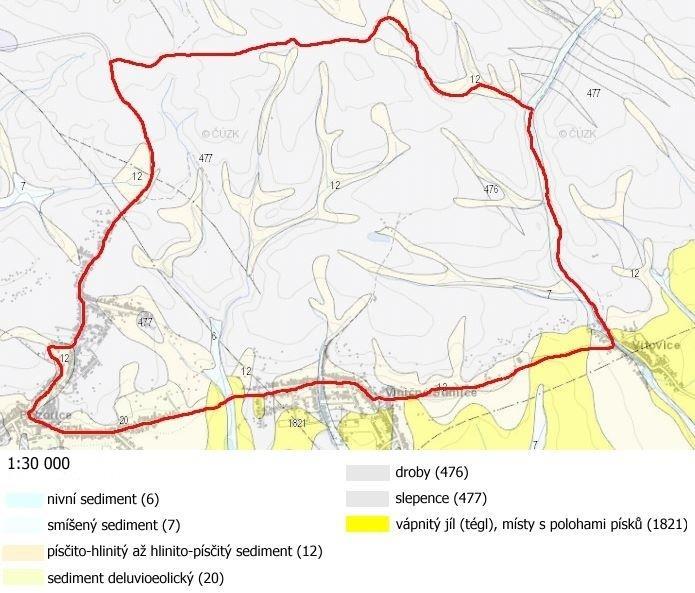 Obr. 2: Geologická mapa studovaného území (upraveno dle geology.cz) 1.3. Geomorfologie a reliéf terénu Téměř celá část studované území patří do Česko-moravské soustavy.