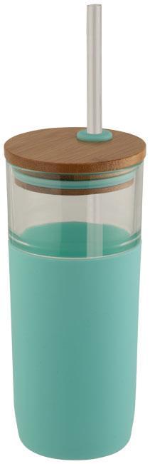 Skleněný pohárek Jednoplášťový skleněný pohárek, zahrnuje bambusové víko a