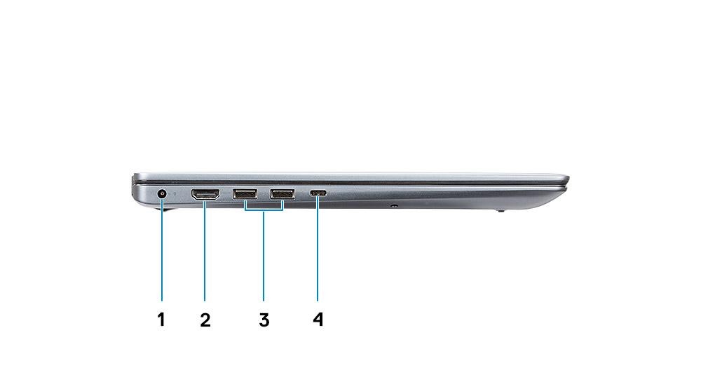 5 Displej Pohled zleva Obrázek 2. Pohled zleva Port napájecího adaptéru Port HDMI 2.0 Port USB 3.1 1.