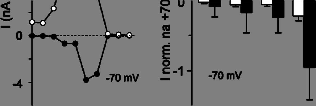 V experimentu byly každé 4 s aplikovány 400 ms napěťové skoky v rozmezí -70 do +100 mv a to