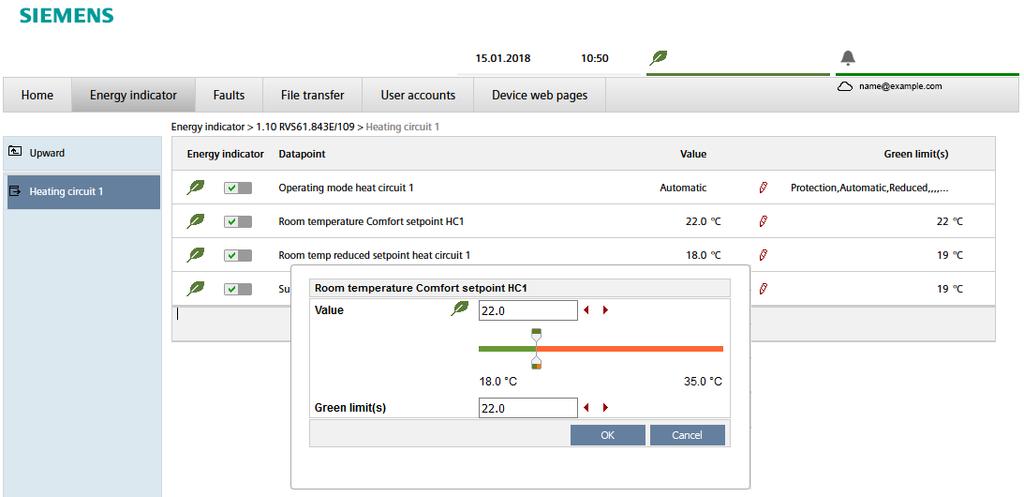 Funkce Indikátor spotřeby energie Funkce "Indikátor spotřeby" je k dispozici na web serverech OZW672 od verze V4.0.