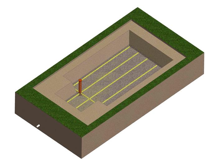 Práce prováděné objednatelem: 2 VYROVNÁNÍ DNA VÝKOPU A ODVODNĚNÍ ZÁKLADOVÉ DESKY Vysypání štěrkem Instalace drenážního potrubí Instalace odvodnění Dno výkopu vyrovnáme vysypáním štěrkem zrnitosti