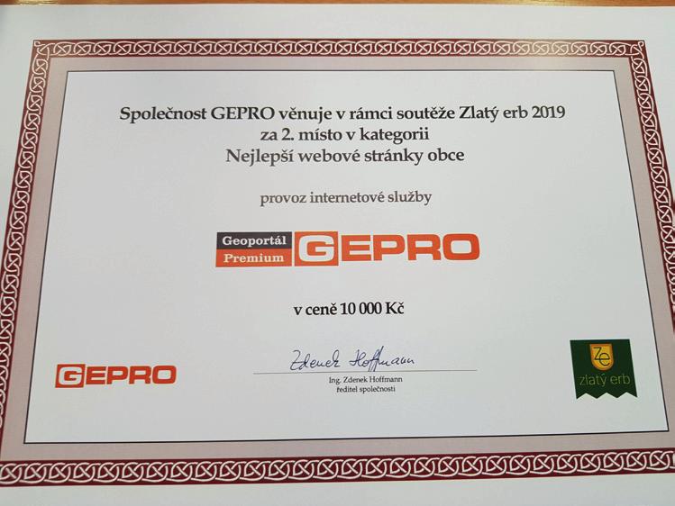 Soutěž Zlatý erb- nejlepší internetové stránky obcí a měst Naše obec Lipová -lázně má v celé České republice druhé nejlepší internetové stránky ze všech obcí.