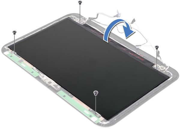 Postup 1 Odstraňte šrouby, které upevňují panel displeje k zadnímu krytu displeje.