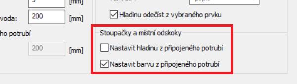 Výrazně se tím zvýší přehlednost ve výkrese. Možnost nastavení převzetí barvy nebo hladiny stoupačky z připojeného potrubí.