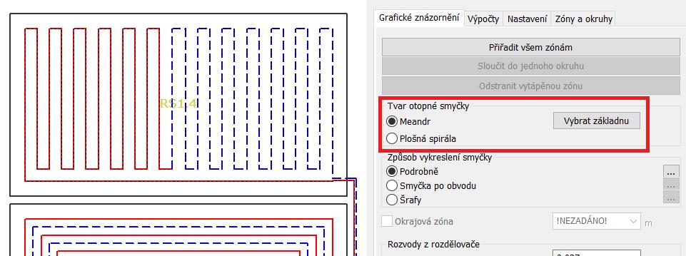 Podpora vykreslení meandrů i smyček.