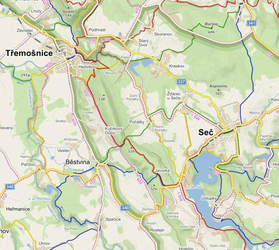 5 Vodní nádrž Seč: přehrada, zřícenina hradu Oheb, hotel Jezerka, sečské náměstí 5 7 V Autokempu Pláž