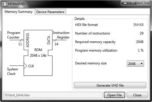 Vzhledem k typu programové paměti je program implementován již v RTL kódu a obsah paměti je tak pevně definován.
