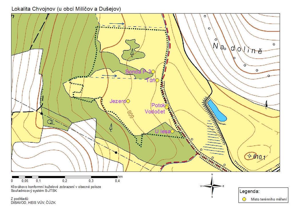 Obrázek 2: Podrobná mapa zájmové lokality 1.1 Aktuální změny přírodního prostředí na lokalitě Jde z větší části o typ svahového prameništního rašeliniště přecházejícího do údolního typu rašeliniště.