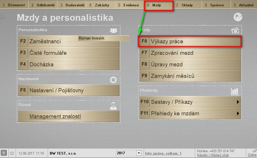 6. Výkazy práce, příprava mezd k výpočtu Kapitoly k modulu: Co jsou Výkazy práce Výkazy práce jsou prostředí, ve kterém se zapisují všechny položky, které vstupují u zaměstnance do výpočtu mzdy.