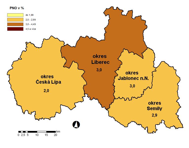 3. MAPA ArcView - Podíl nezaměstnaných v