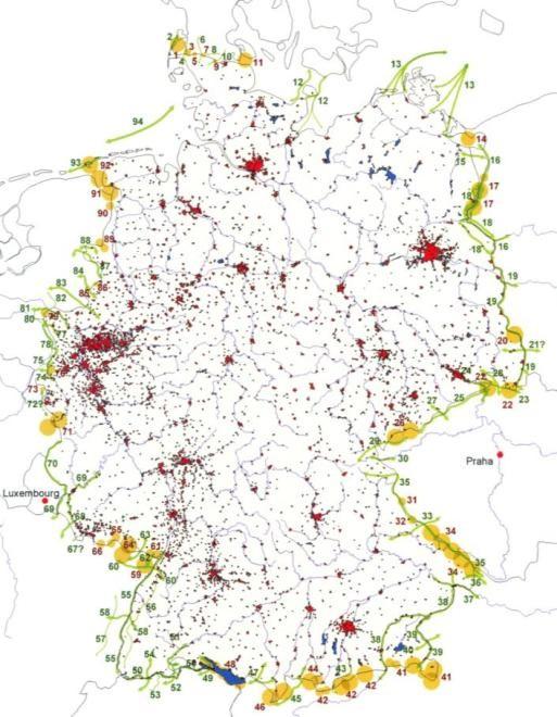 Naturräumlicher Kontext Kontext přírodních prostorů Deutschland / Německo: lange Außengrenze dlouhá vnější hranice viele Nachbarstaaten mnoho sousedních zemí Diverse grenzüberschreitende