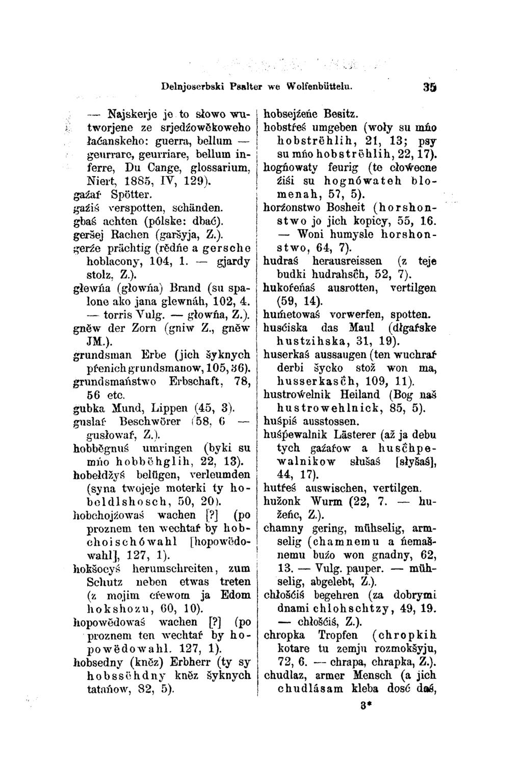 Delnjoserbski Psalter we Wolfenbüttelu. 35 Najskerje je to słowo wu hobsejźeńe Besitz.