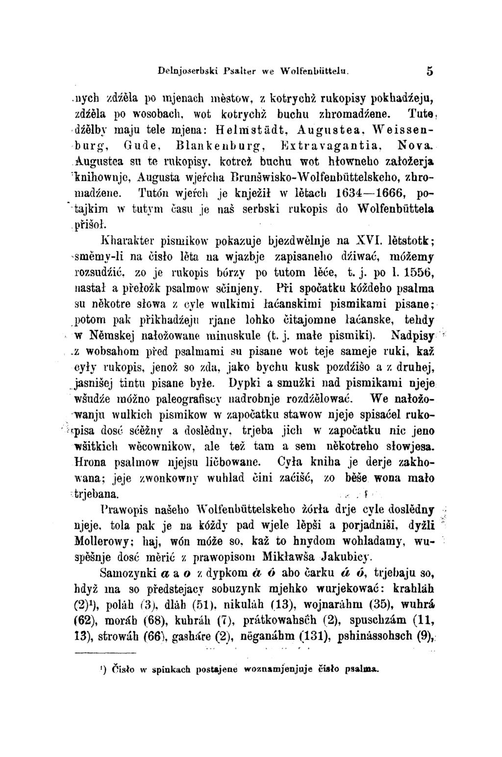 Delnjoserbski Psalter we Wolfenbütelu 5 zdźěla po mjenach městow, z kotrychž rukopisy pokhadźeju, zdźěla po wosobach, wot kotrychž buchu zhromadźene.