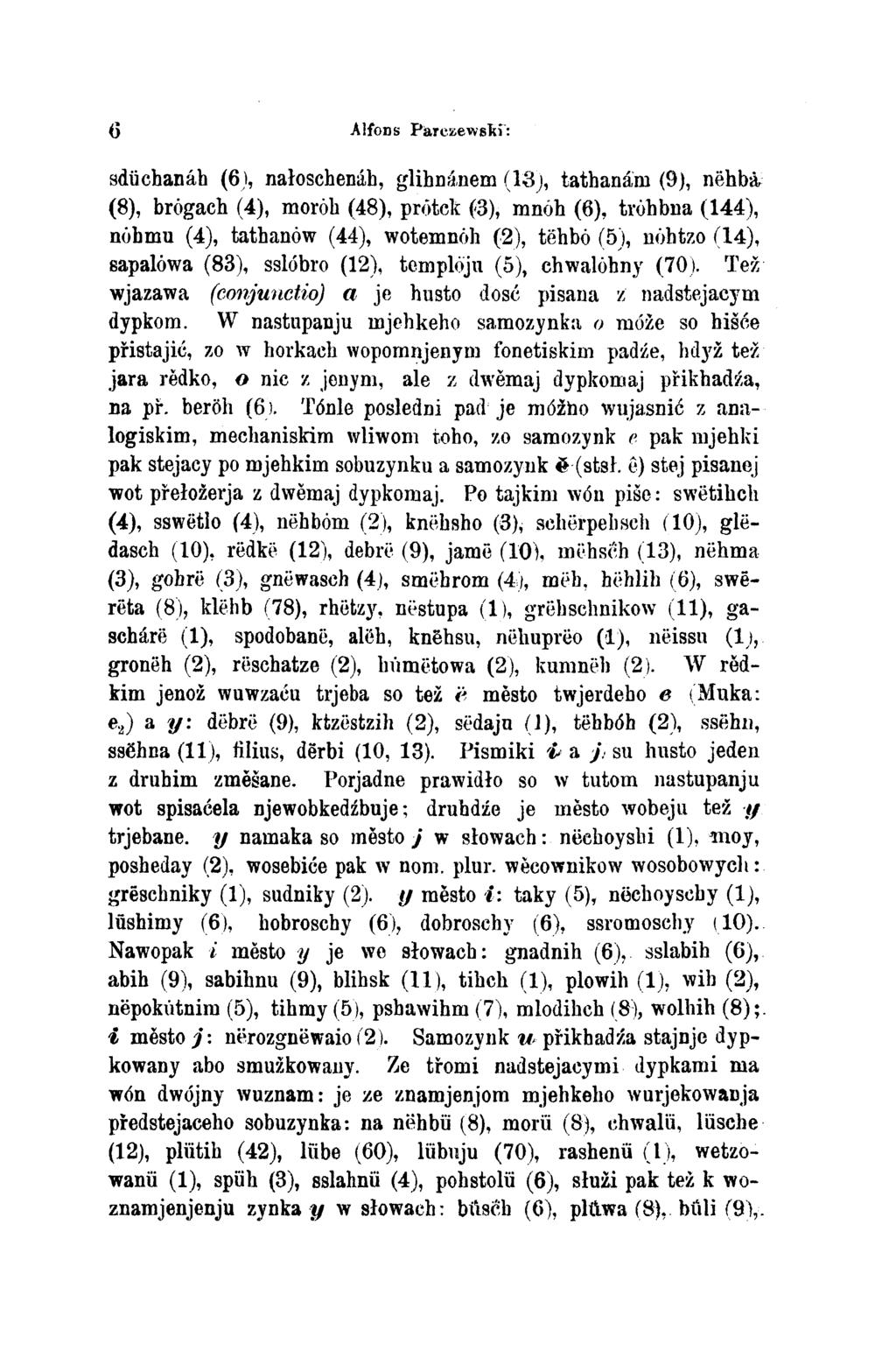 6 Alfons Parczsewski: sdüchanáh (6), nałoschenáh, glihnánem (13), tathanám (9), nëhb (8), br gach (4), mor h (48), pr tck (3), mn h (6), tr hbna (144), n hmu (4), tathan w (44), wotemn h (2), tëhb
