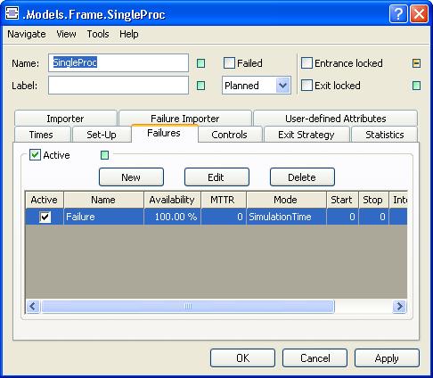 SingleProc (Failure) Ikona Záložka Failures řeší prostoje zařízení, které vznikají náhodně (běžný stav), nebo jsme je schopni navodit ručně (testování určitých stavů).