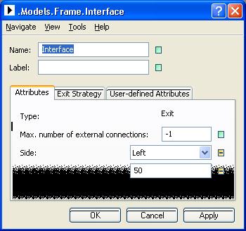 Interface Ikona Objekt kategorie Material Flow. Má nulovou kapacitu. Slouží ke spojování prvků Frame navzájem.