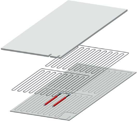 SÁLAVÉ SYSTÉMY GKCS SYSTÉM GIACOKLIMA GKCS Skladba panelů GKCS:» Sádrokartonová deska 15 mm s vyfrézovaným meandrem» Meandr z trubky PEX s kyslíkovou