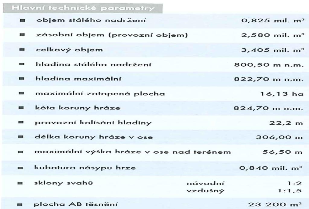 Dolní nádrž Tab. 4: Hlavní technické parametry Dolní nádrž PVE Dlouhé Stráně je klasická údolní nádrž, která vznikla přehrazením přirozeného toku Divoké Desné u někdejší jezerní chaty.