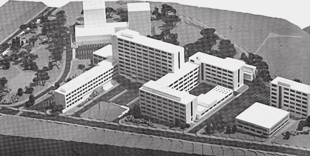 Maketa areálu geologických pracovišť na Barrandově z roku 1979. Z původního plánu byly realizovány jen některé budovy.