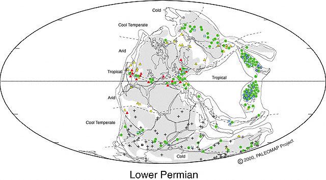 Early Permian Climate (280 million years ago) Much of the Southern Hemisphere was covered by ice as glaciers pushed