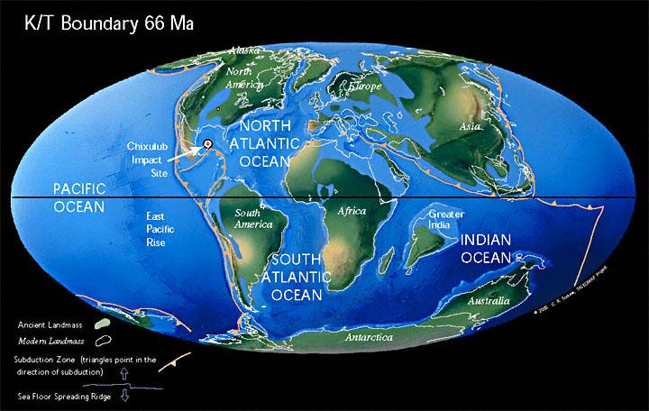 The End of the Dinosaurs The bull's eye marks the location of the Chicxulub impact site.