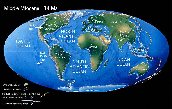 The World Assumes a Modern Configuration 20 million years ago, Antarctica was coverd by ice and the northern continents were cooling rapidly.