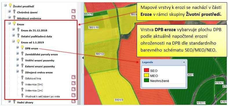 Zobrazení eroze v mapě V mapě je klíčový uzel Životní prostředí/eroze Přednastaveno